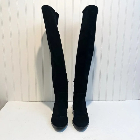 ASH Jess Black Suede Knee-High Tall Classic Designer Low Heel Boots 37 - Picture 3 of 9